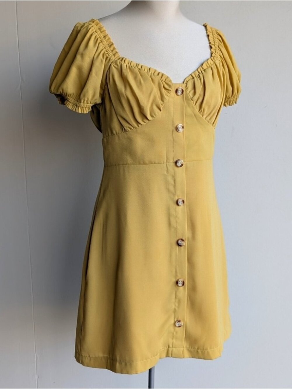 Essue Puff Sleeve Milkmaid Dress - Mustard Yellow